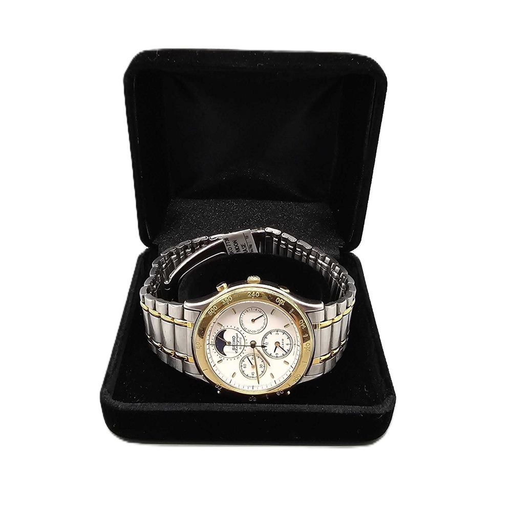SEIKO MOON PHASE 7T36-6A39 WATCH (155627-1)
